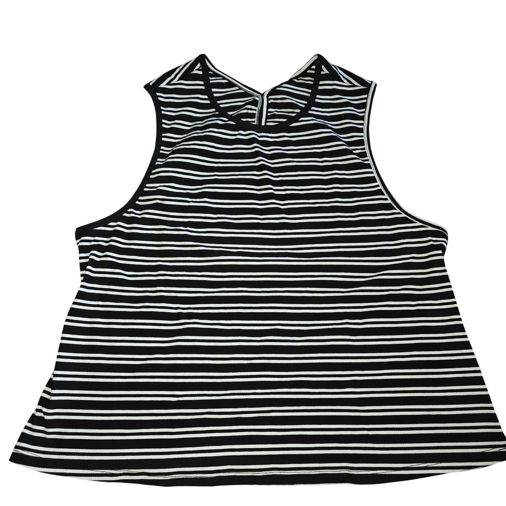 Wild Fable Womens 2X Black White Striped Ribbed Tank Top Cut Out Back WF21_50A01